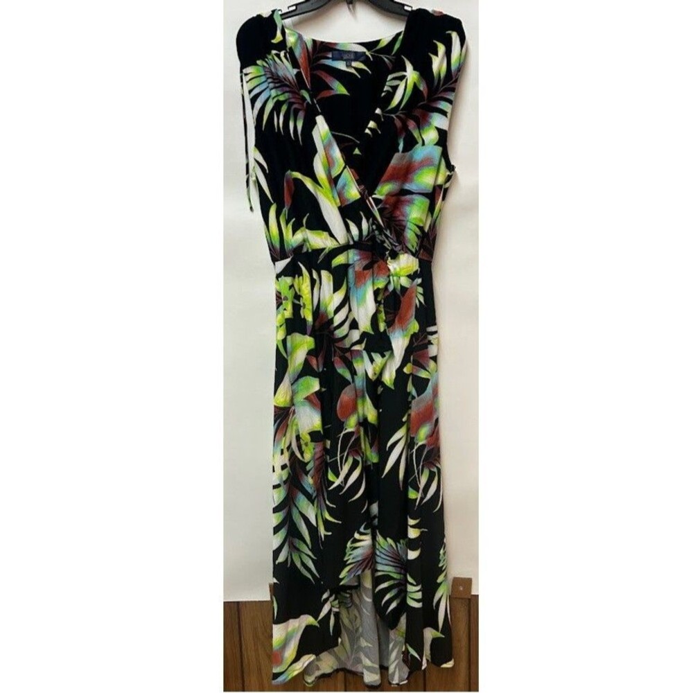 Rachel Roy Womens XL Black Floral Print V Neck Sleeveless Midi Dress RETAG CR48